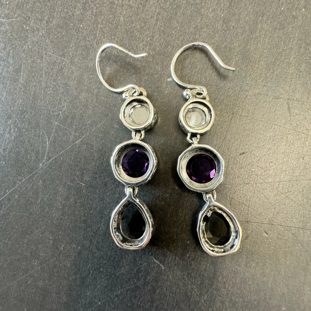 Silpada Earrings W2283 PLUM PRETTY CZ Sterling Silver Purple Grey Dangle - Picture 7 of 13